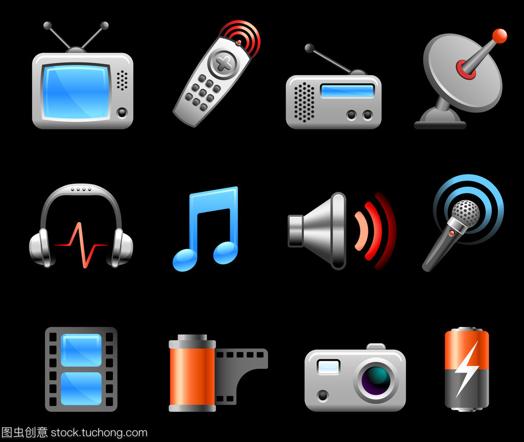 電子產品與媒體圖標 現代數字生活的視覺象征